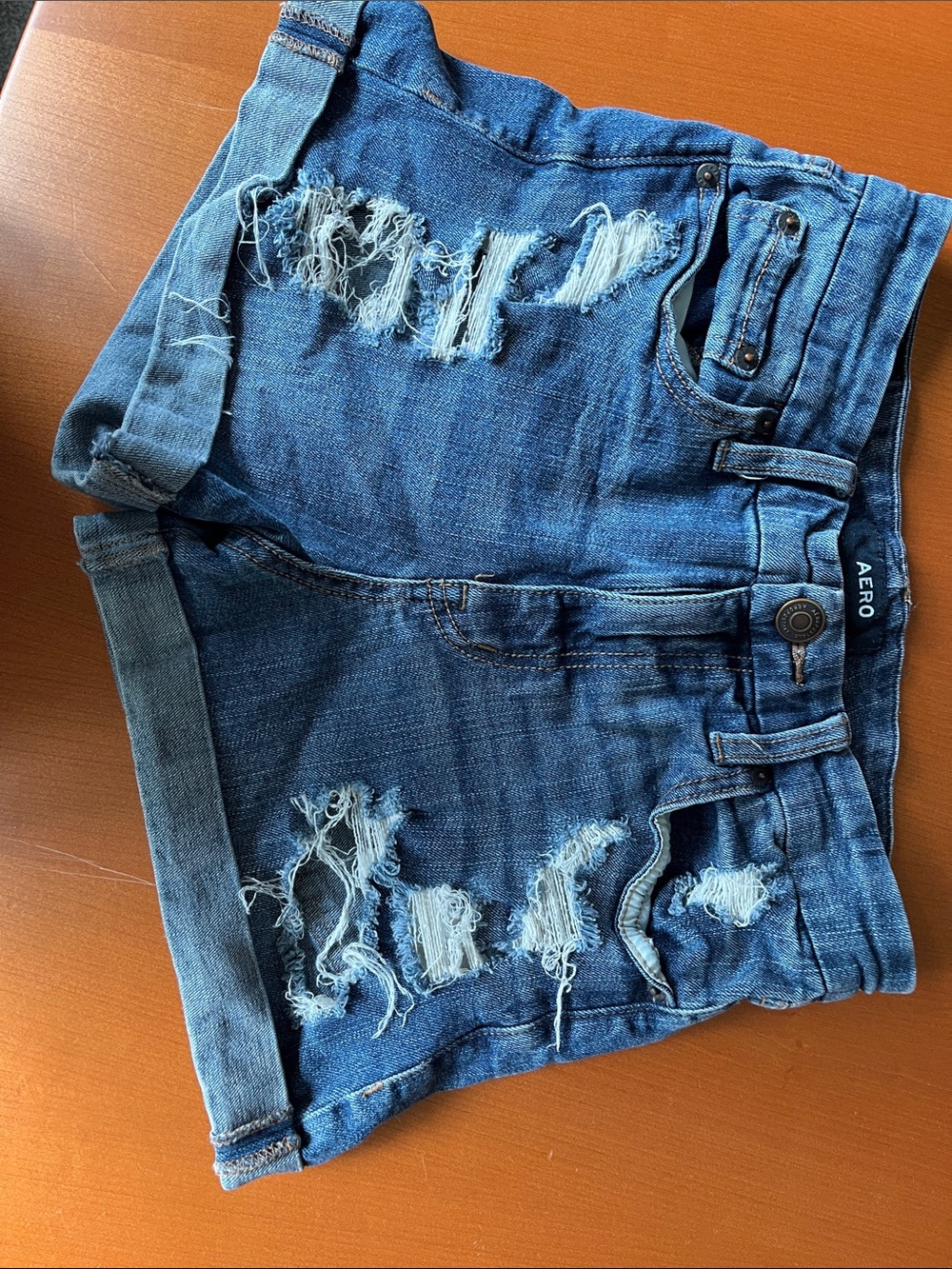 Aeropostale Distressed Blue Denim Jean Shorts
